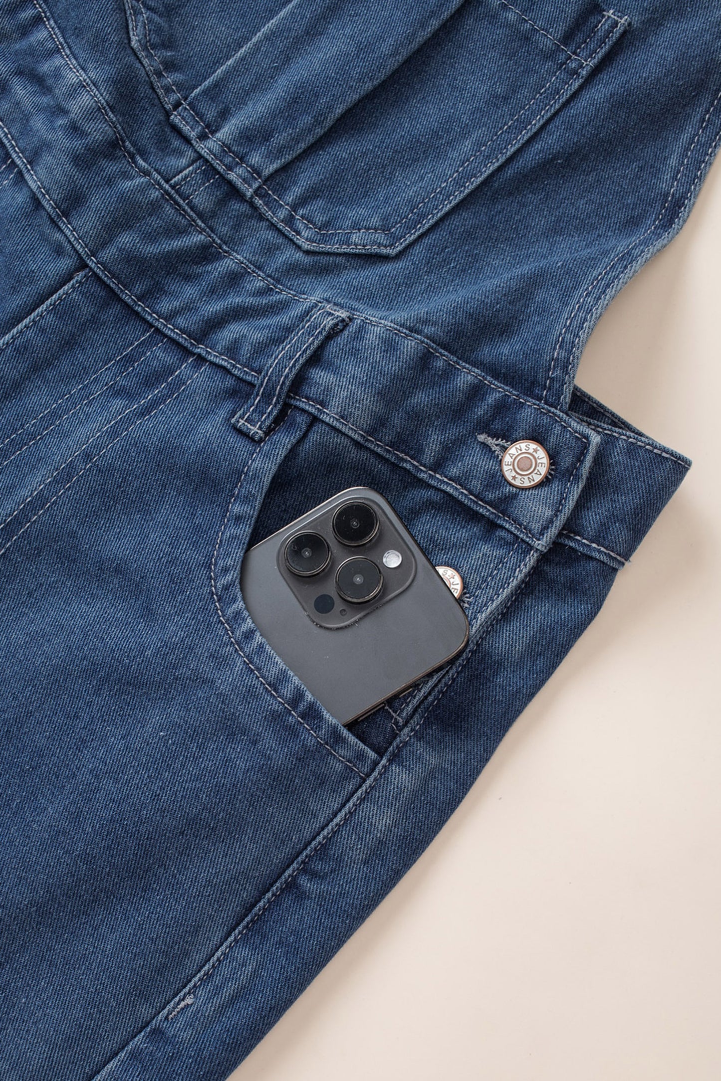 Dark Blue Crossed Tie Straps Bib Pocket Loose Denim Overalls