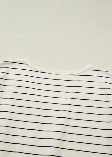 Beige Stripe Drawstring Tunic Tank Mini Dress with Pockets