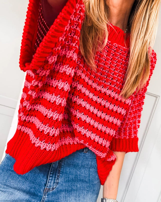 Red 3/4 Draped Sleeve Slouchy Sweater