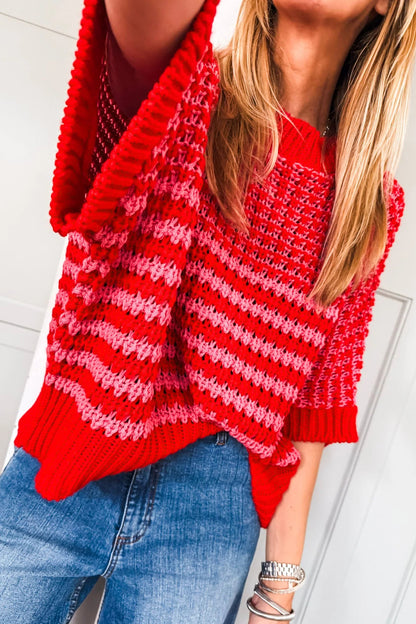 Red 3/4 Draped Sleeve Slouchy Sweater