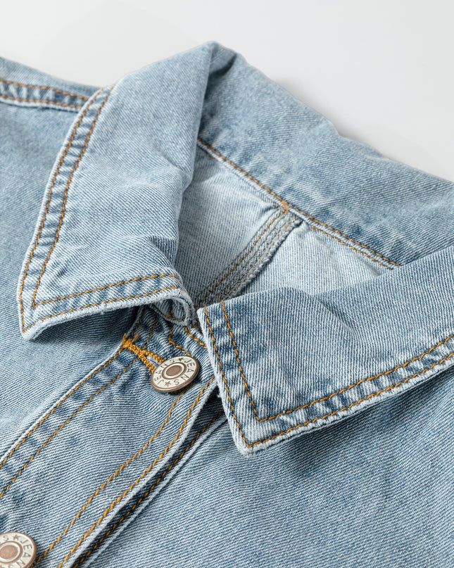 Beau Blue Draw-cord Hem Light Wash Denim Jacket