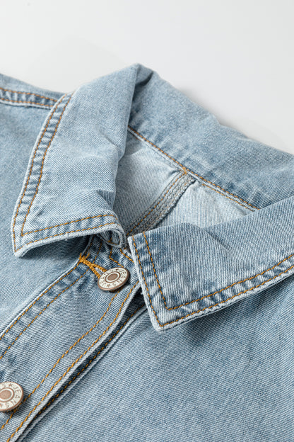 Beau Blue Draw-cord Hem Light Wash Denim Jacket