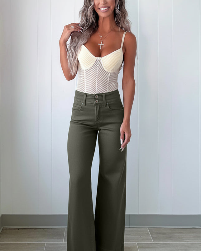 Mist 2-Button High Waist Flared Bottom Jeans