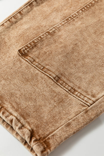 Smoke Gray Acid Wash Barrel Fit Denim Pants with Waist String