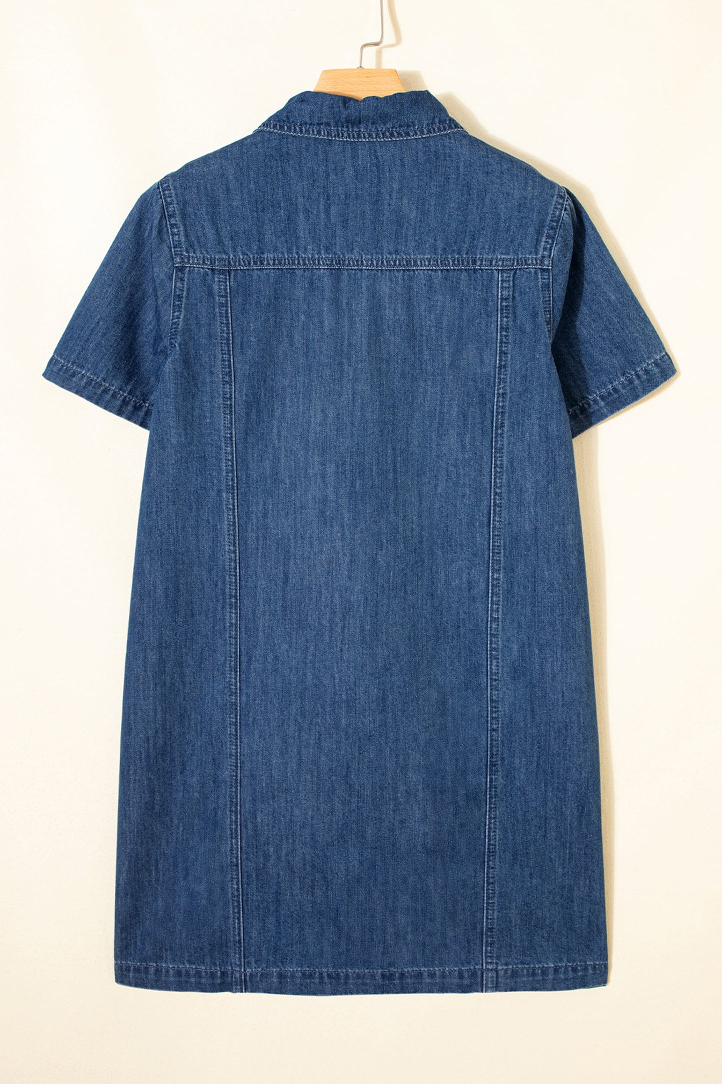 Blue Zip up Collared Short Sleeve Shift Mini Denim Dress