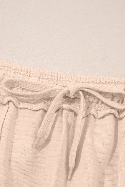 Pink Textured V Neck T Shirt and Shorts Set