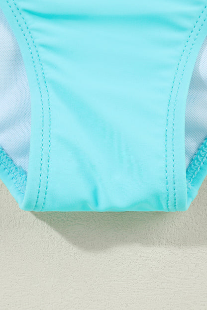 Peach Blossom Striped Patchwork Spaghetti Strap High Waist Bikini Swimsuit