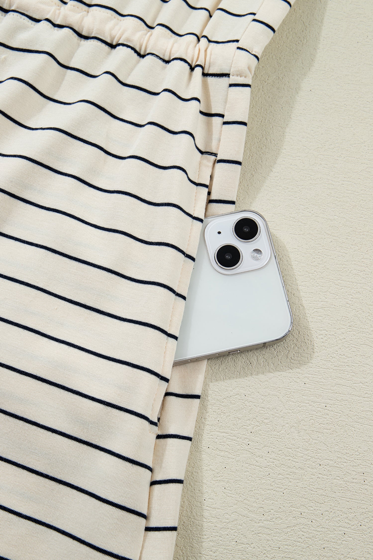 Beige Stripe Drawstring Tunic Tank Mini Dress with Pockets