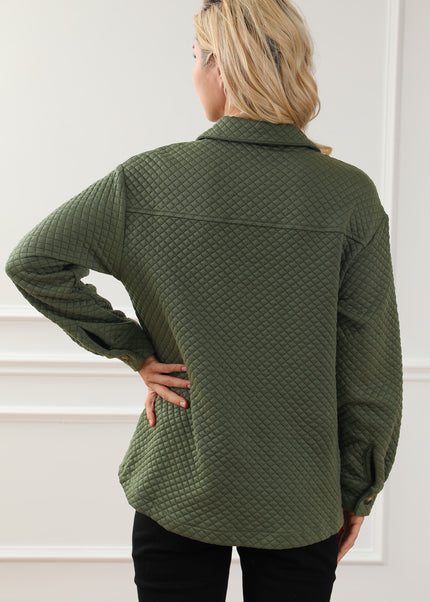 Black Retro Quilted Flap Pocket Button Shacket