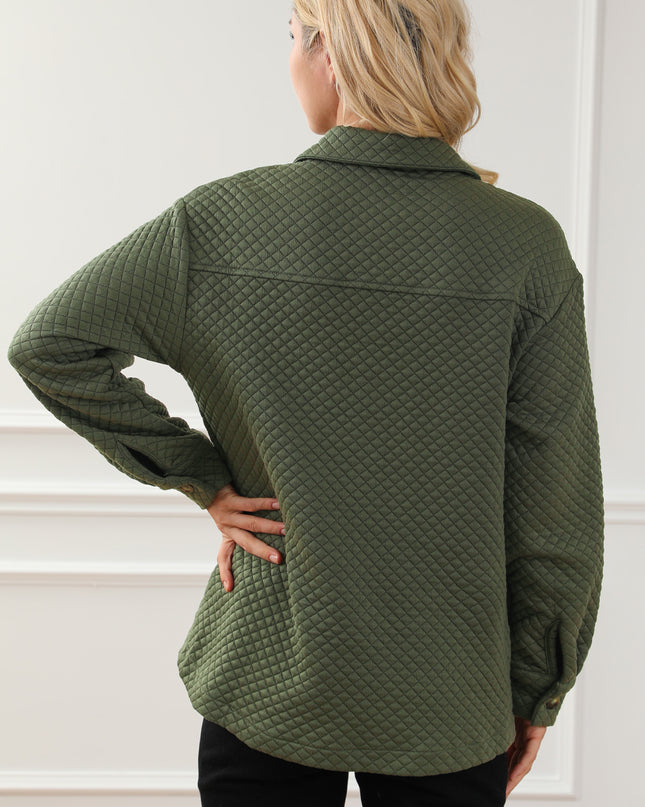 Black Retro Quilted Flap Pocket Button Shacket