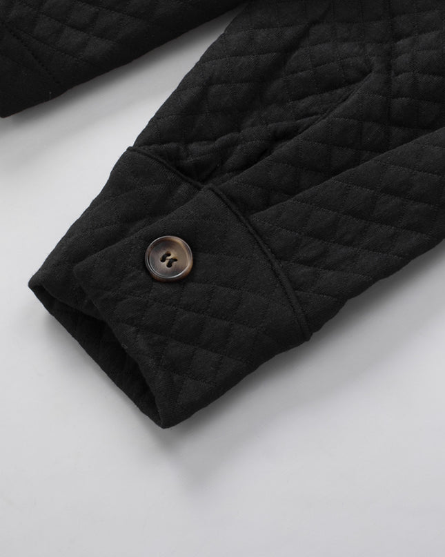 Black Retro Quilted Flap Pocket Button Shacket