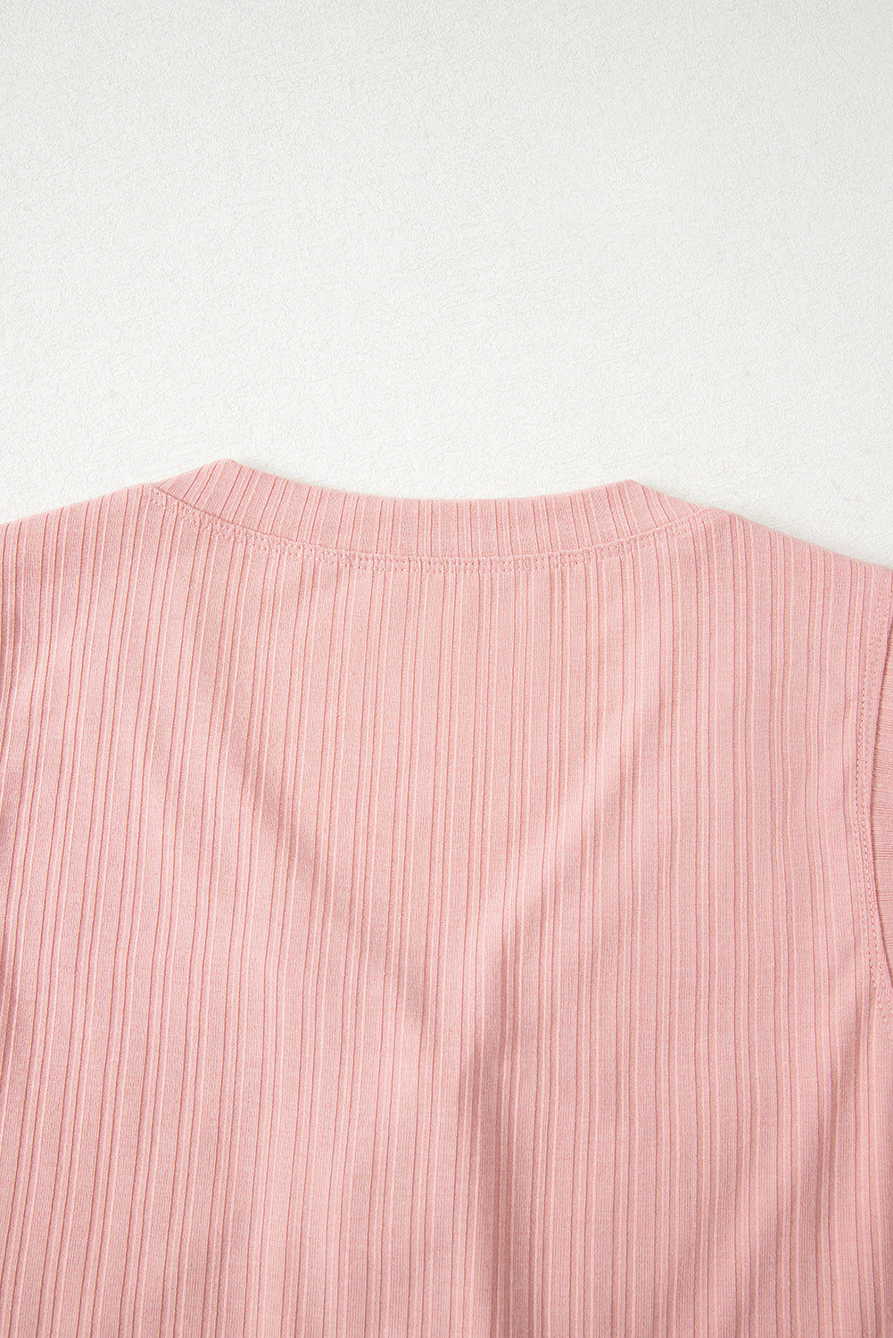 Gossamer Pink Ribbed Button V Neck Tank Top and Shorts Set