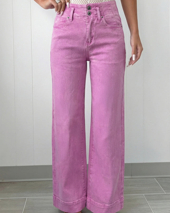 Mist 2-Button High Waist Flared Bottom Jeans