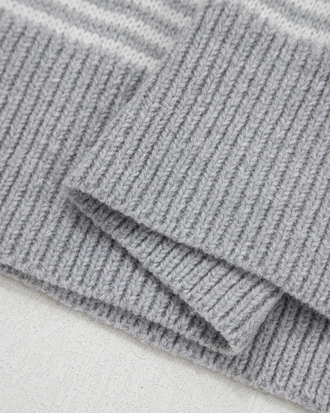 Gray Stripe Contrast Heart Pattern Valentine Knit Sweater