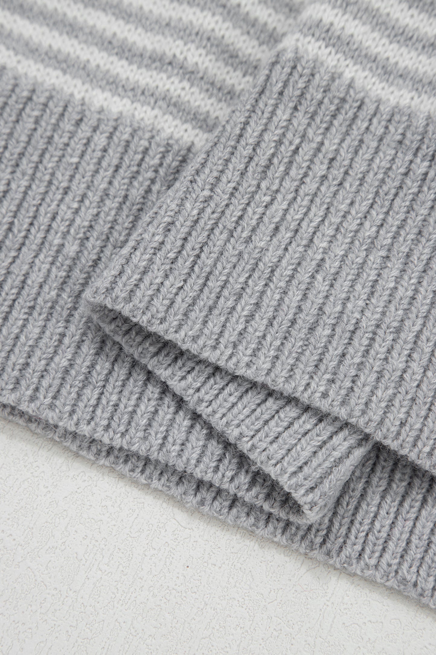 Gray Stripe Contrast Heart Pattern Valentine Knit Sweater