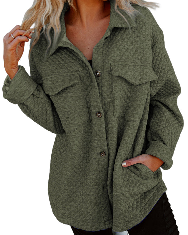 Black Retro Quilted Flap Pocket Button Shacket