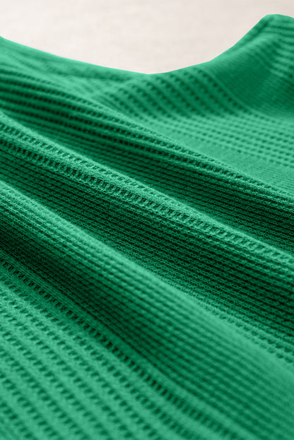 Beau Blue Solid Color Ribbed Ruffle Tank Top and Pants Set