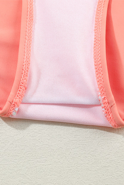 Peach Blossom Striped Patchwork Spaghetti Strap High Waist Bikini Swimsuit