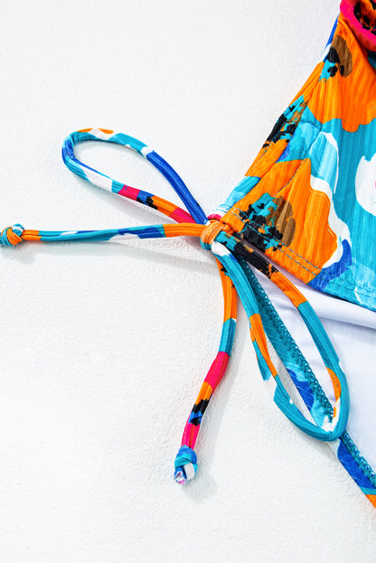 Sky Blue Adjustable Straps Ribbed Knit One Piece Swimsuit