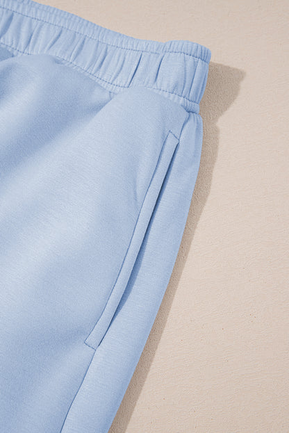 Light Pink Puff Sleeve Pearl Embellished Scallop Trim Top 2 Piece Skort Set