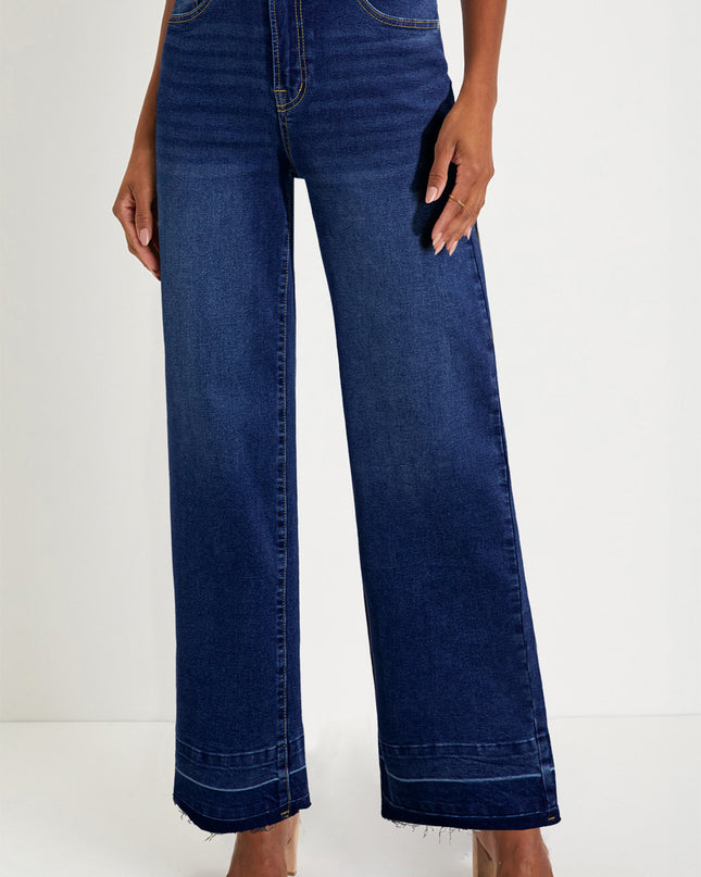 Real Teal Raw Hem Unique Cuffs Straight High Rise Loose Jeans