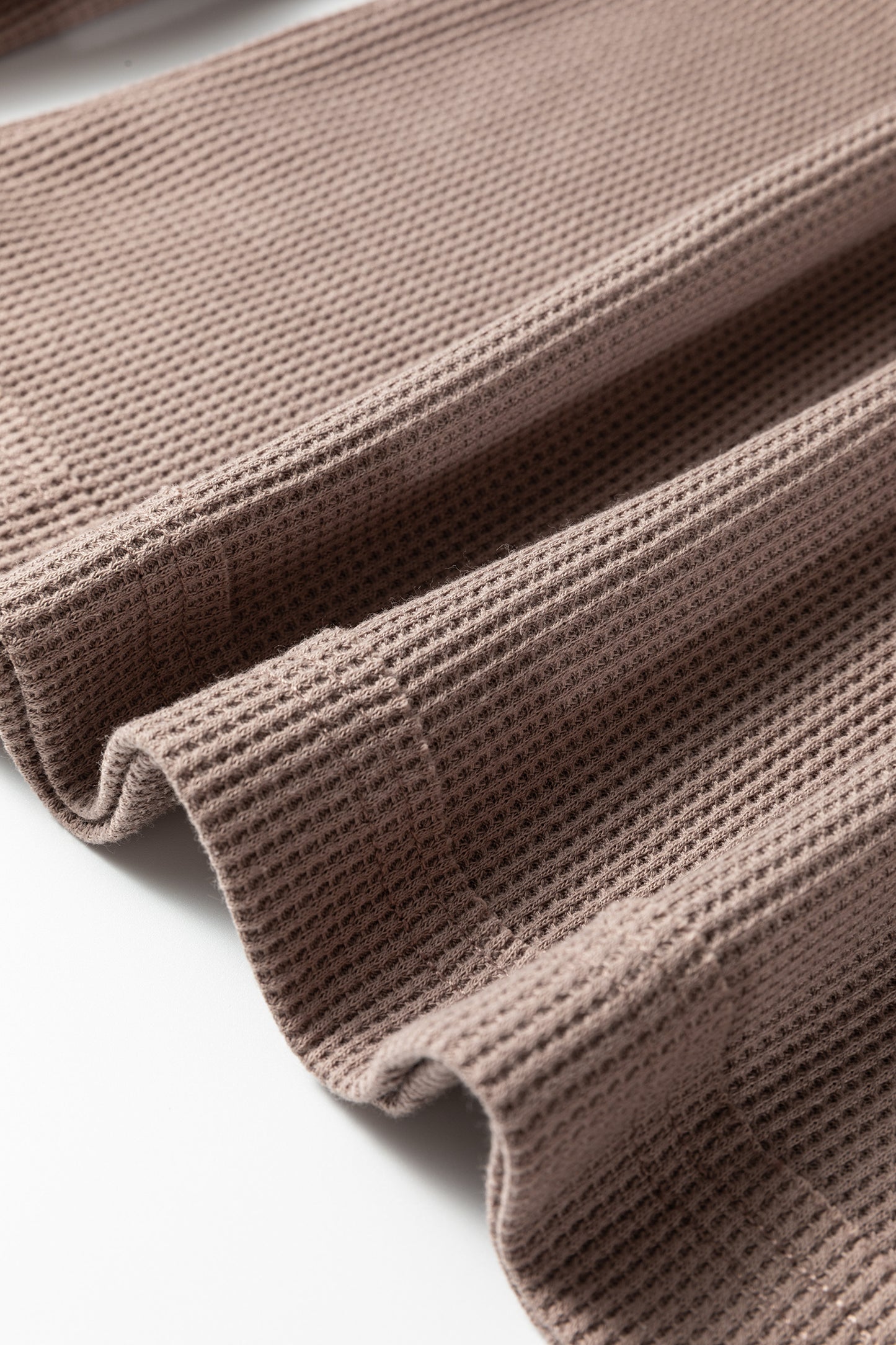 Beige Solid Color Waffle Knit Asymmetric Neck Long Sleeve Top