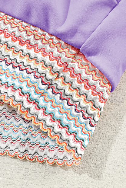 Peach Blossom Striped Patchwork Spaghetti Strap High Waist Bikini Swimsuit