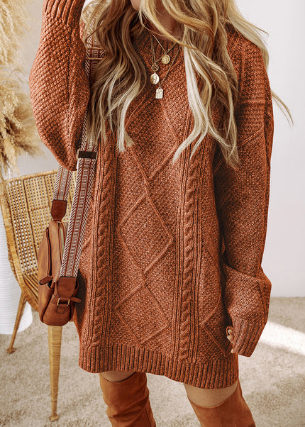 Parchment Cable Knit Drop Shoulder Loose Fit Sweater Dress