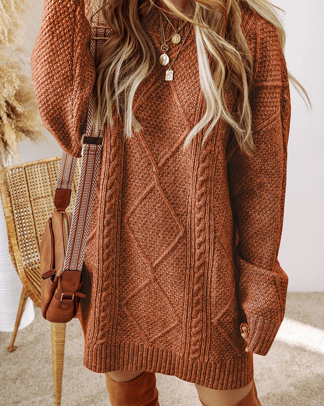 Parchment Cable Knit Drop Shoulder Loose Fit Sweater Dress