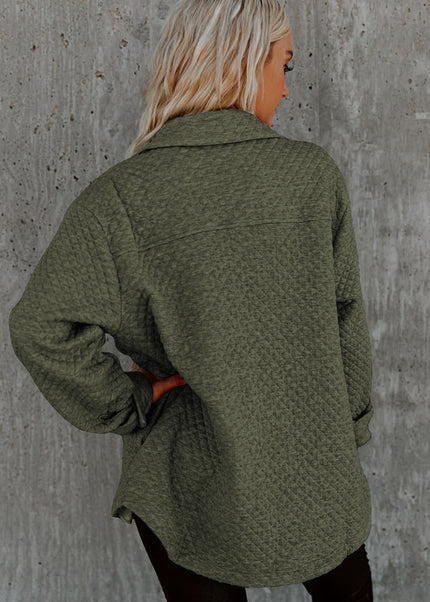 Black Retro Quilted Flap Pocket Button Shacket