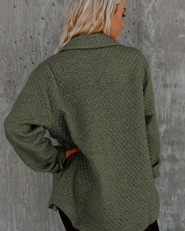 Black Retro Quilted Flap Pocket Button Shacket