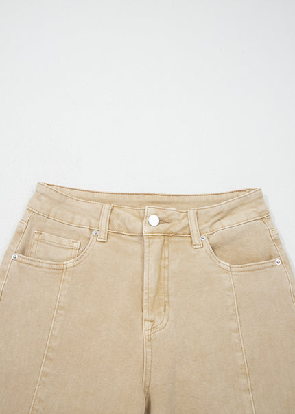 Apricot Solid Color Seamed Center Wide Leg Cropped Jeans