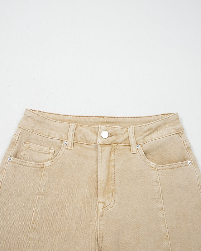 Apricot Solid Color Seamed Center Wide Leg Cropped Jeans