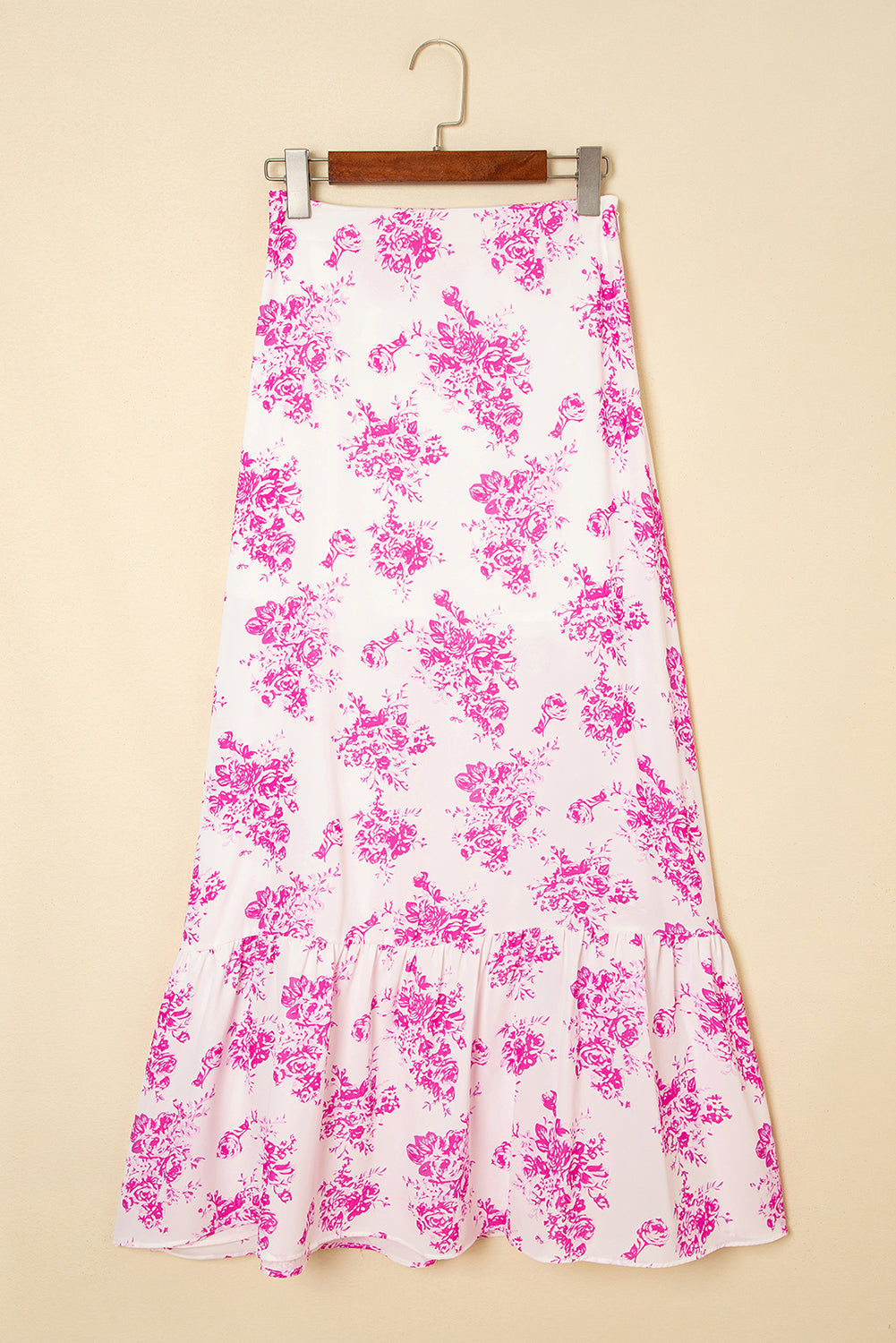 Sky Blue Boho Floral High Waist Ruffle Split Maxi Skirt