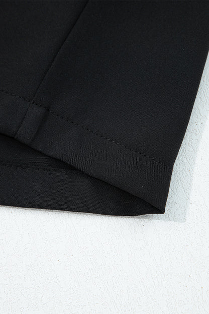 Black Pleated Detail Pull On High Elastic Waist Loose Straight Pants