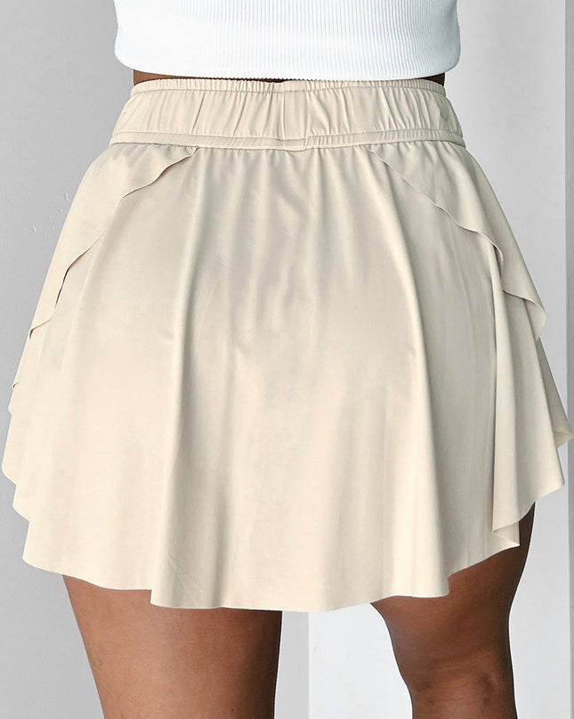 Black Drawstring High Waist Lined Tennis Skorts