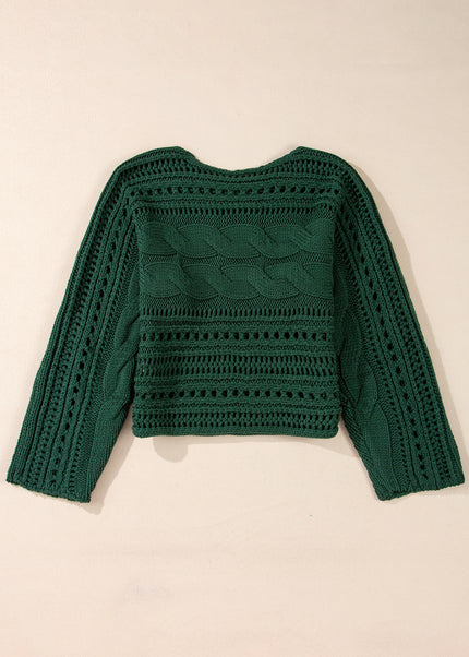 Smoke Gray Hollow-out Cable Knit Cropped Sweater