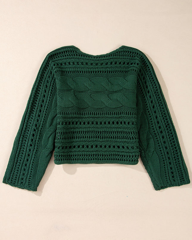 Smoke Gray Hollow-out Cable Knit Cropped Sweater