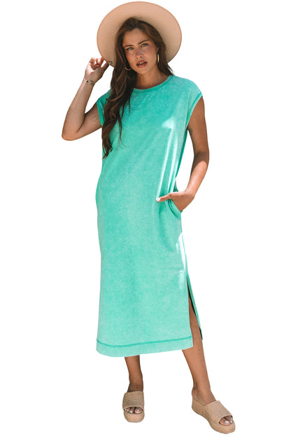 Carrot Mineral Wash Pocketed T-shirt Long Dress