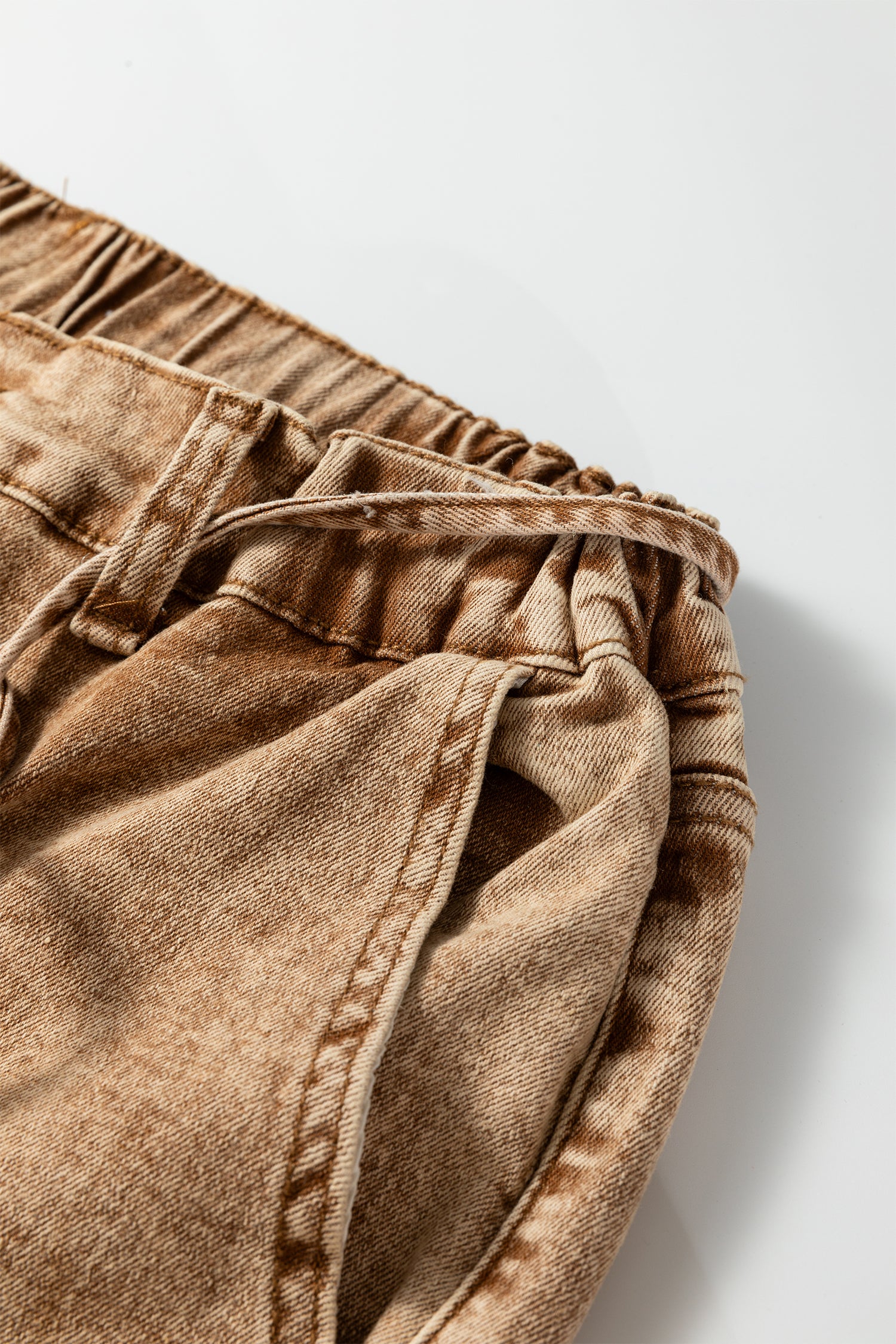 Smoke Gray Acid Wash Barrel Fit Denim Pants with Waist String