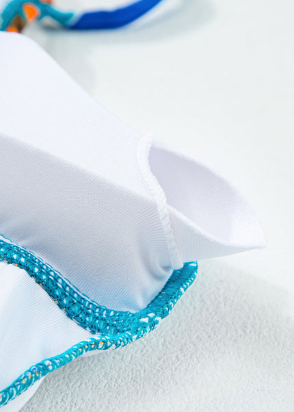 Sky Blue Adjustable Straps Ribbed Knit One Piece Swimsuit