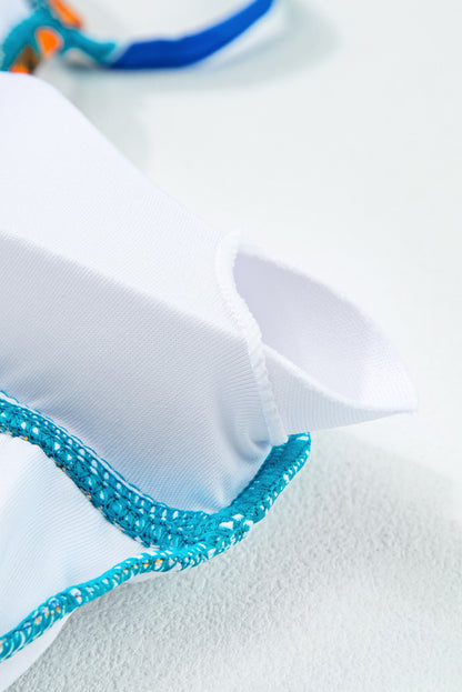 Sky Blue Adjustable Straps Ribbed Knit One Piece Swimsuit