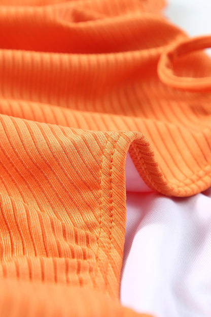 Sky Blue Adjustable Straps Ribbed Knit One Piece Swimsuit