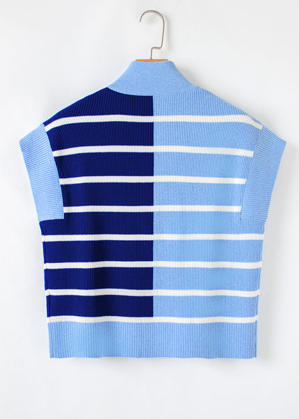 Black Stripe Colorblock Quarter Zip Collar Sweater Vest