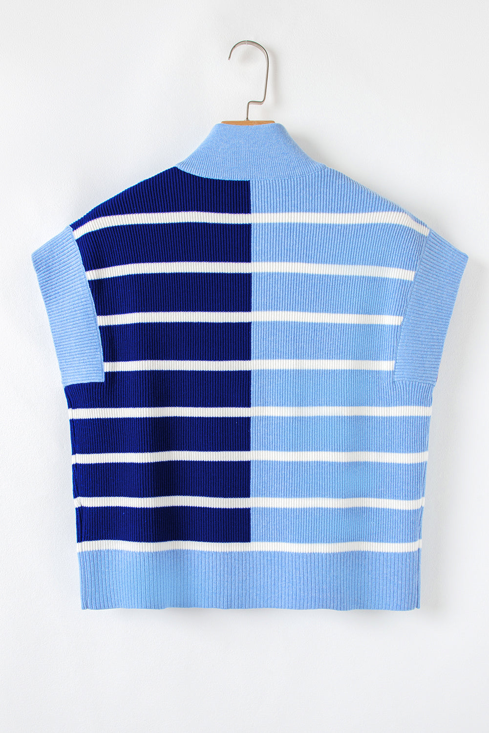 Black Stripe Colorblock Quarter Zip Collar Sweater Vest