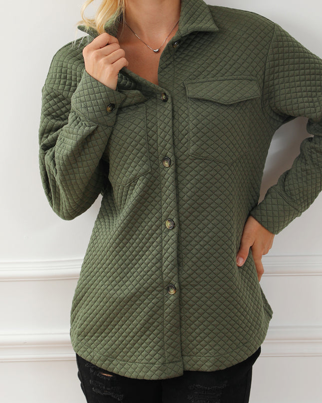 Black Retro Quilted Flap Pocket Button Shacket