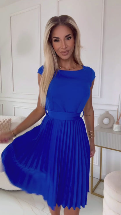 311-16 LILA Pleated dress with short sleeves - Royal Blue