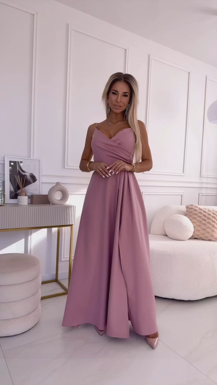 Video laden: 299-16 CHIARA elegant maxi dress with straps - dirty pink