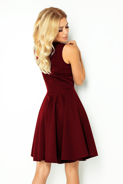 114-11 Flared dress - heart-shaped neckline - Burgundy color