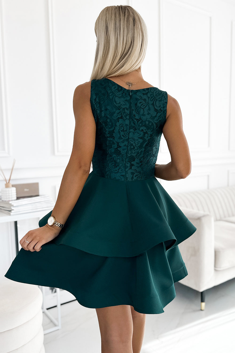 205-4 LAURA flared dress with lace - green